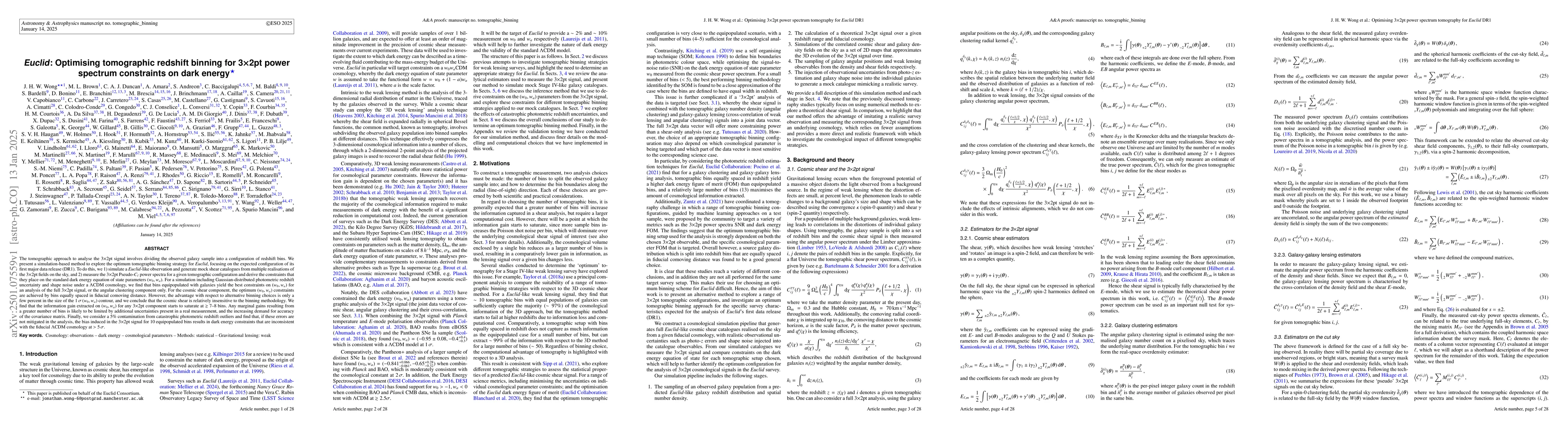 Thumbnail for Euclid: Optimising tomographic redshift binning for 3$\times$2pt power
  spectrum constraints on dark energy