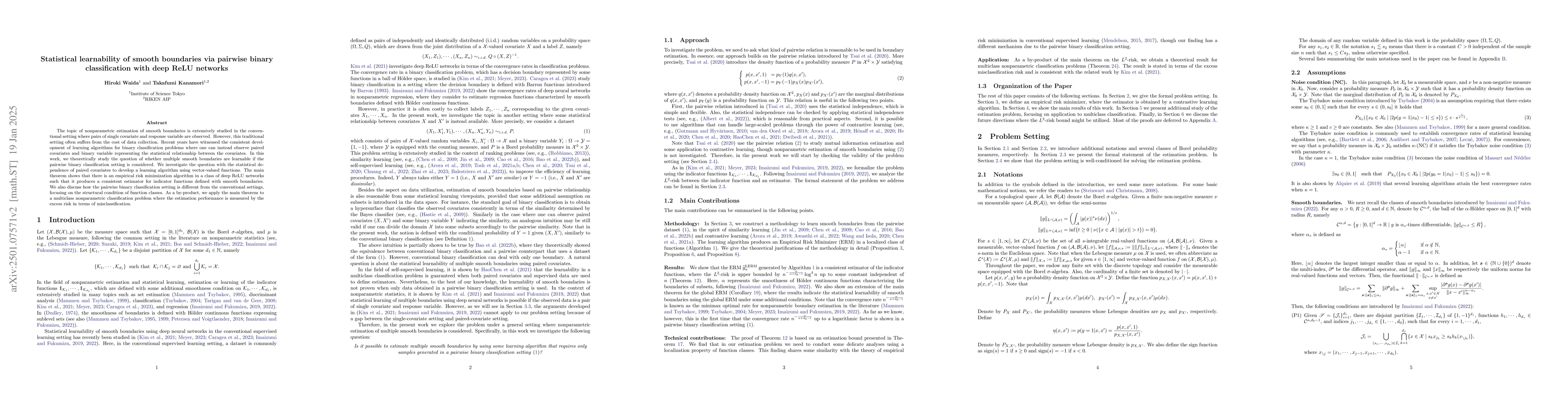 Thumbnail for Statistical learnability of smooth boundaries via pairwise binary
  classification with deep ReLU networks