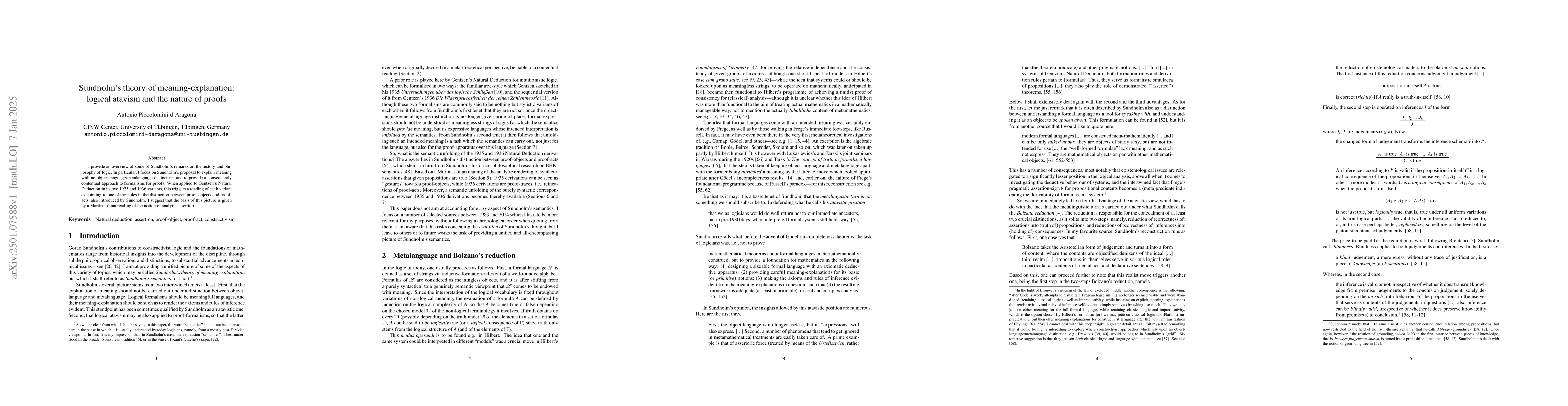 Thumbnail for Sundholm's theory of meaning explanation: logical atavism and the nature
  of proofs