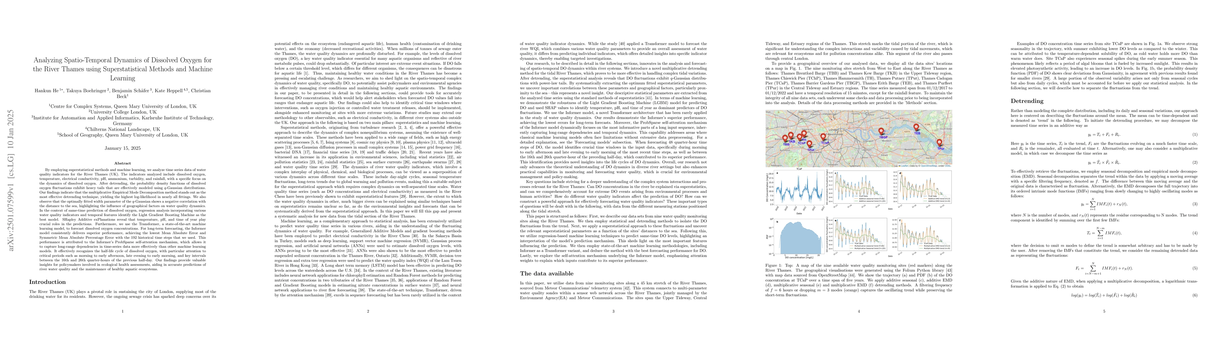 Thumbnail for Analyzing Spatio-Temporal Dynamics of Dissolved Oxygen for the River
  Thames using Superstatistical Methods and Machine Learning