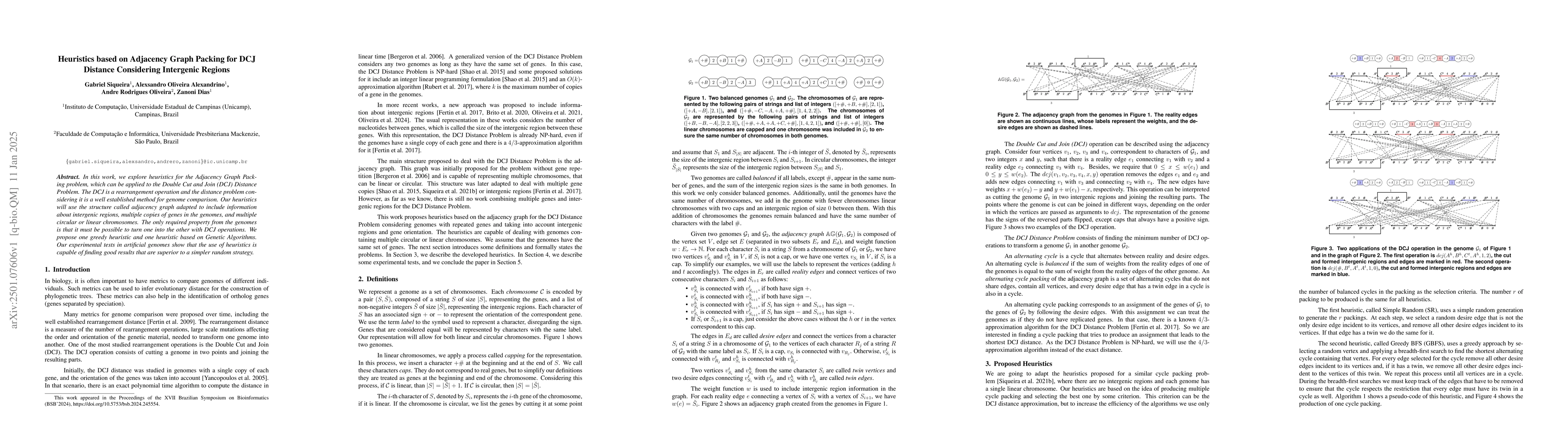 Thumbnail for Heuristics based on Adjacency Graph Packing for DCJ Distance Considering
  Intergenic Regions