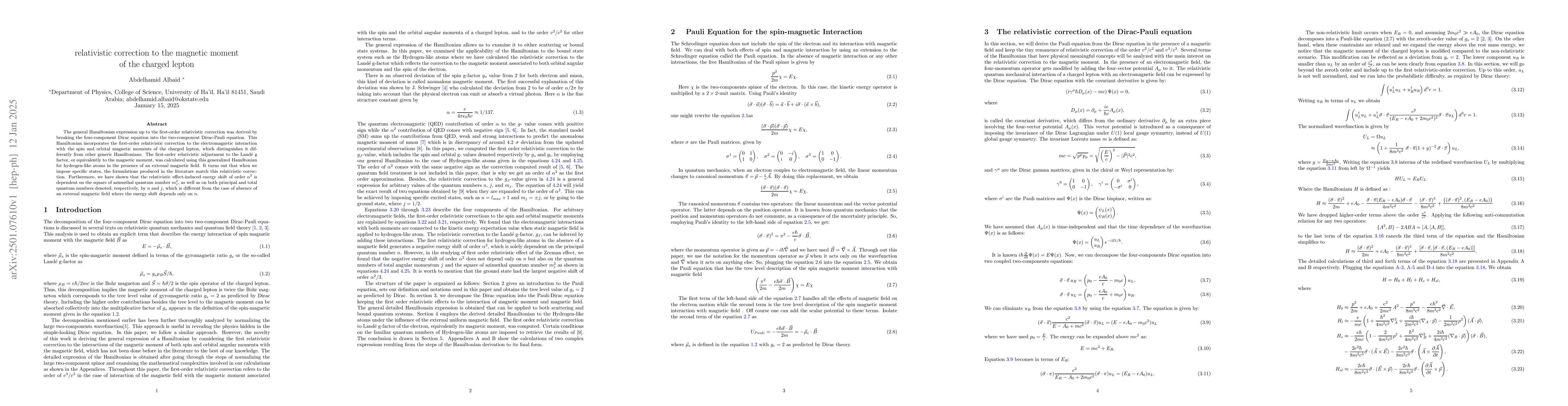 Thumbnail for Relativistic correction to the magnetic moment of the charged lepton