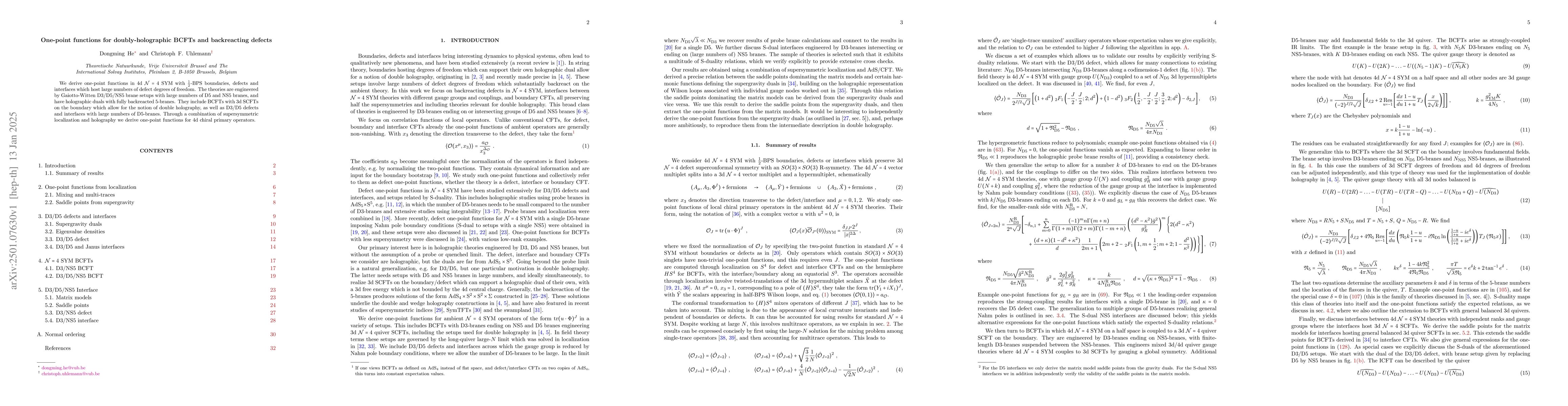 Thumbnail for One-point functions for doubly-holographic BCFTs and backreacting
  defects