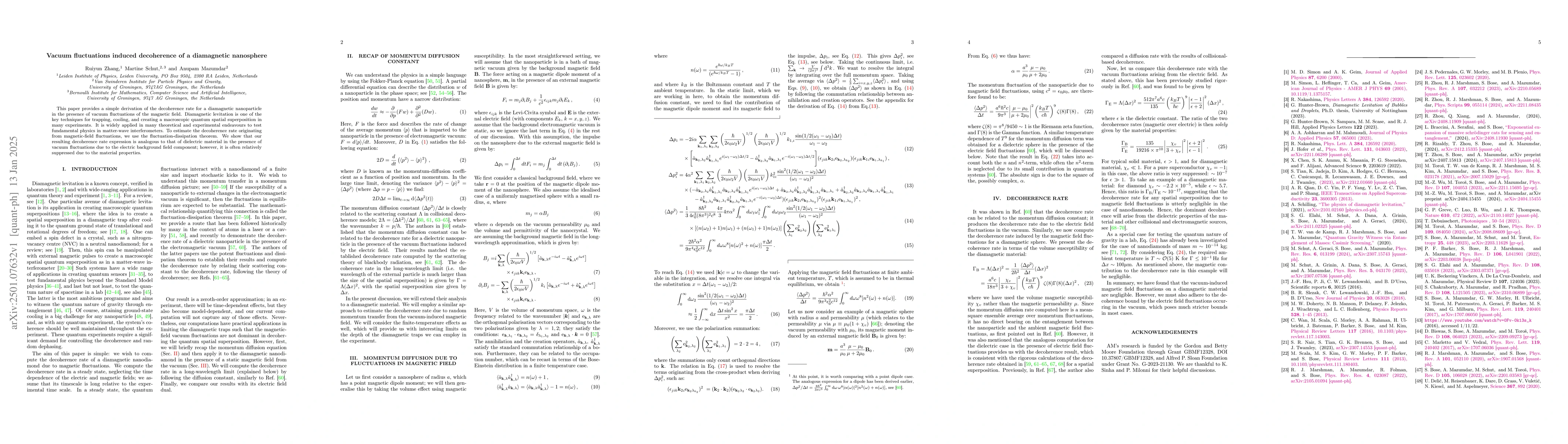 Thumbnail for Vacuum fluctuations induced decoherence of a diamagnetic nanosphere