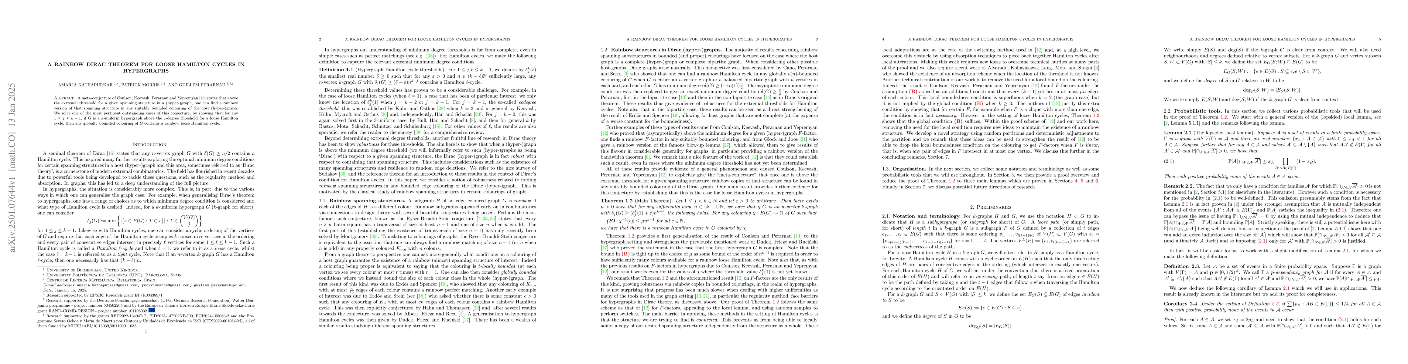 Thumbnail for A rainbow Dirac theorem for loose Hamilton cycles in hypergraphs