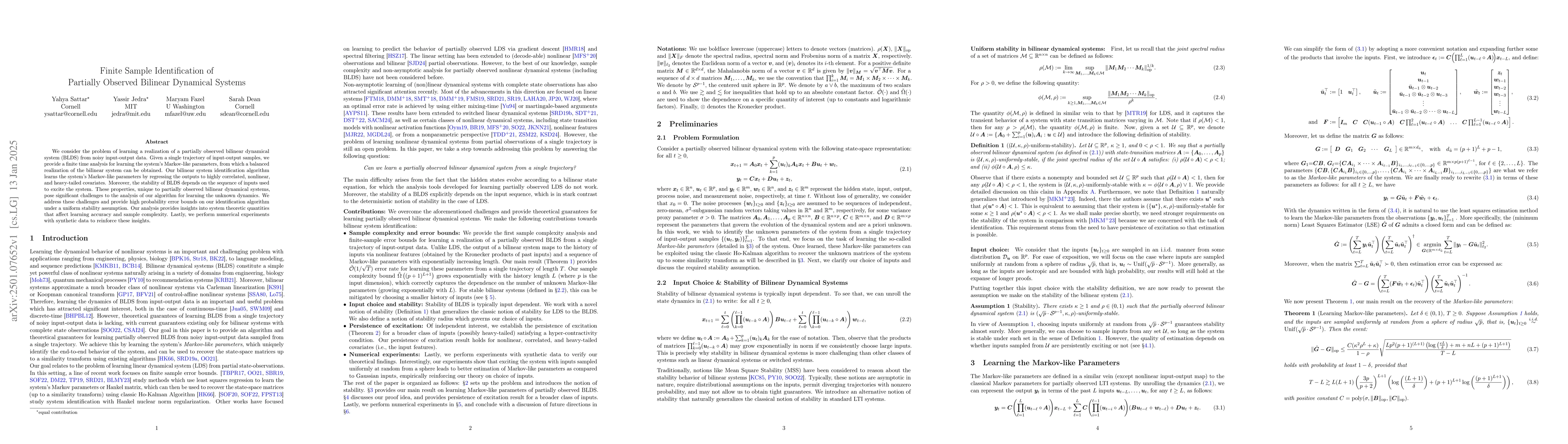 Thumbnail for Finite Sample Identification of Partially Observed Bilinear Dynamical
  Systems