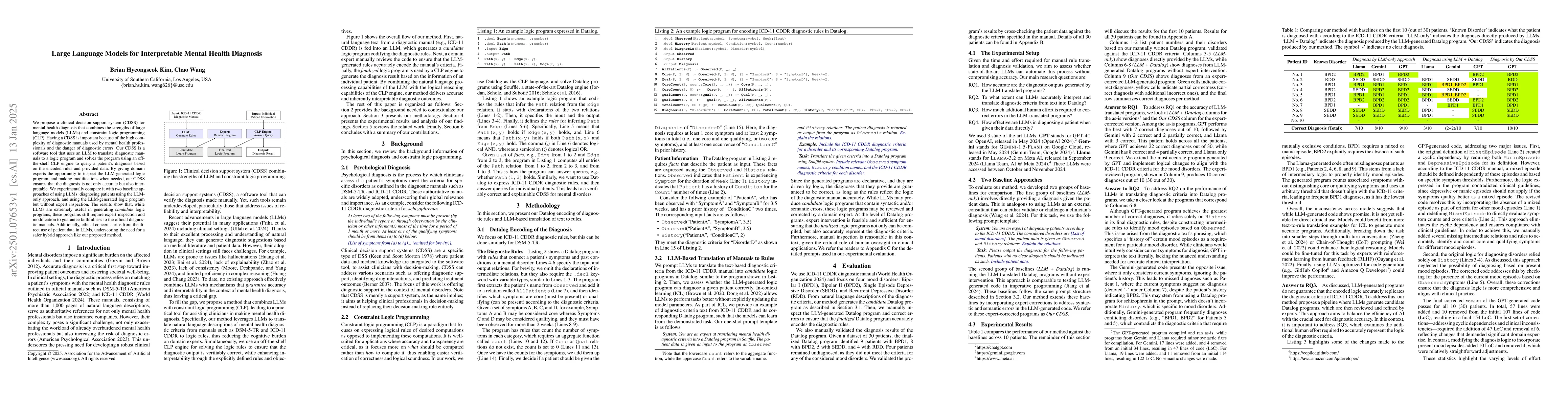 Thumbnail for Large Language Models for Interpretable Mental Health Diagnosis