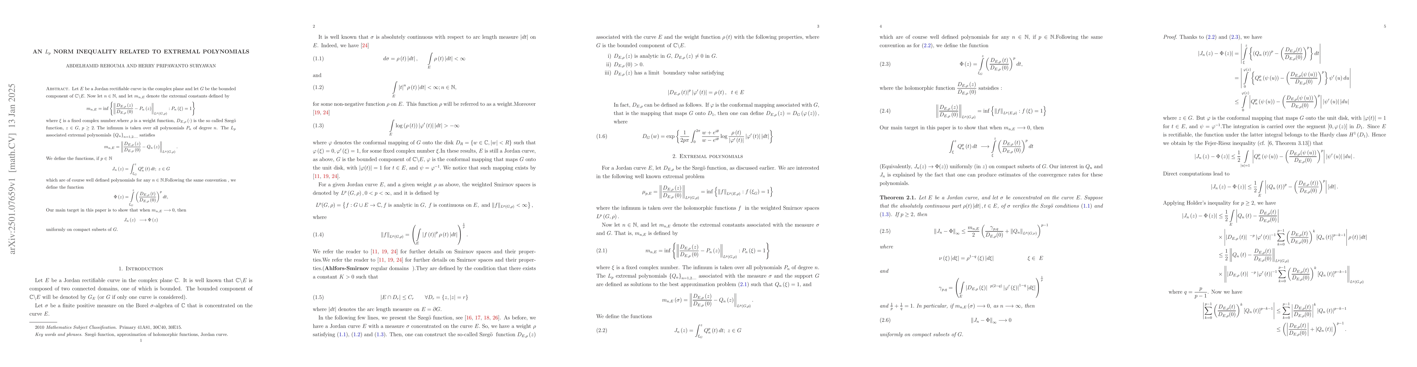 Thumbnail for An $L_p$ norm inequality related to extremal polynomials