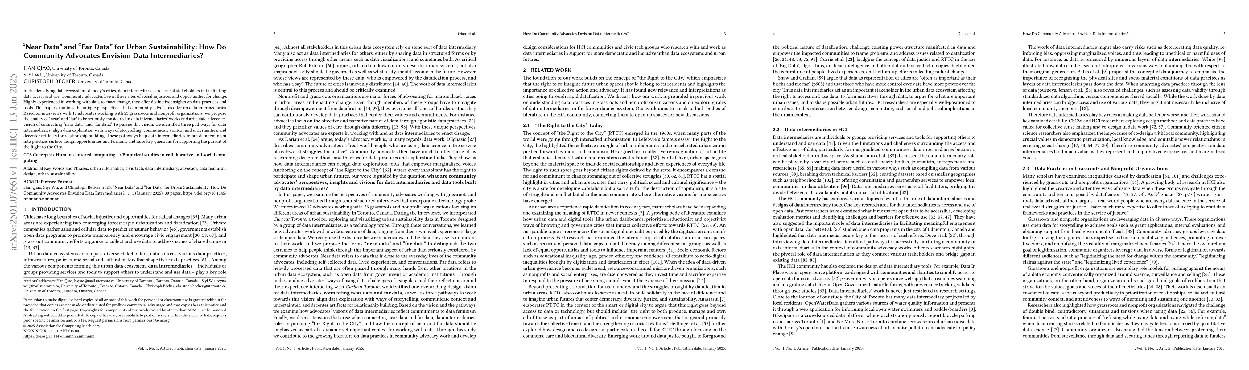 Thumbnail for "Near Data" and "Far Data" for Urban Sustainability: How Do Community
  Advocates Envision Data Intermediaries?