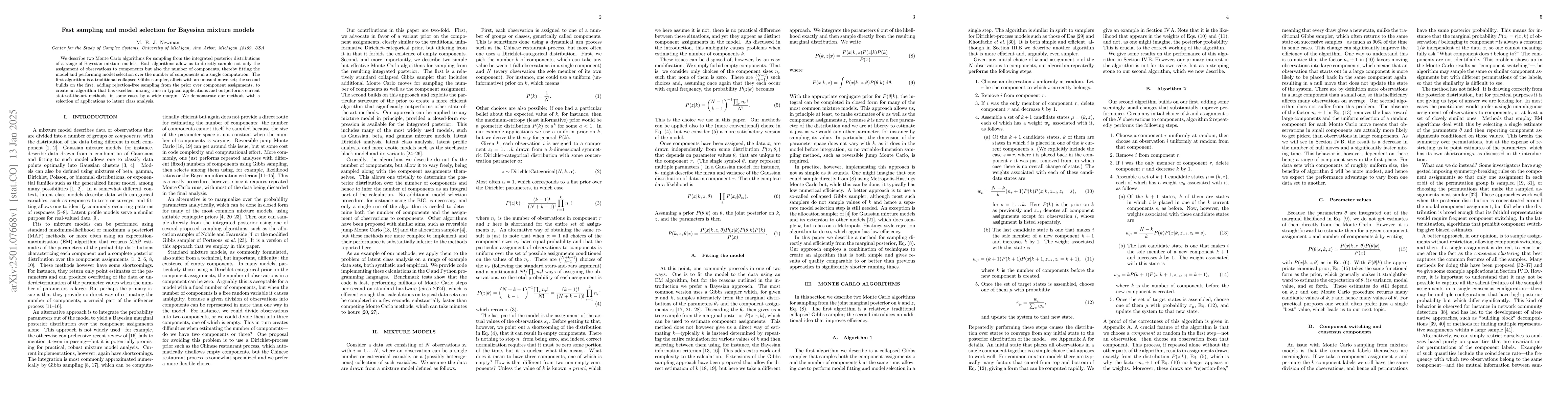 Thumbnail for Fast sampling and model selection for Bayesian mixture models