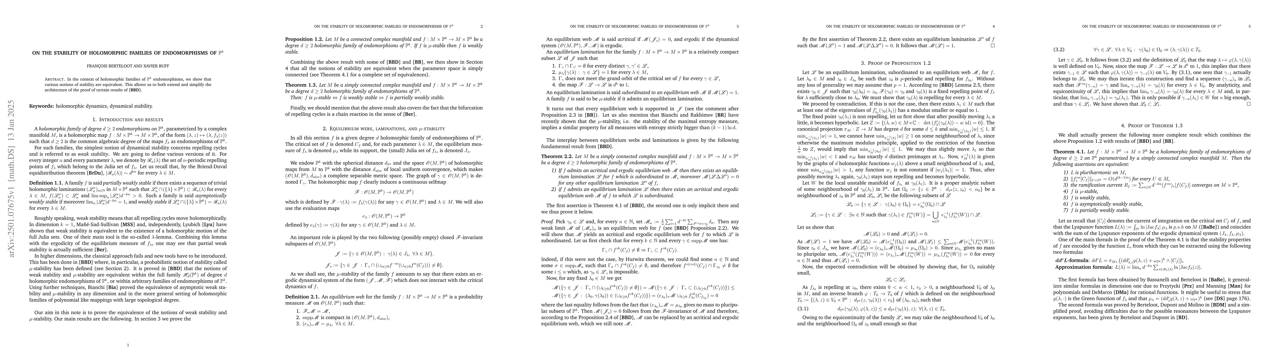 Thumbnail for On the stability of holomorphic families of endomorphisms of ${\mathbb
  P}^k$