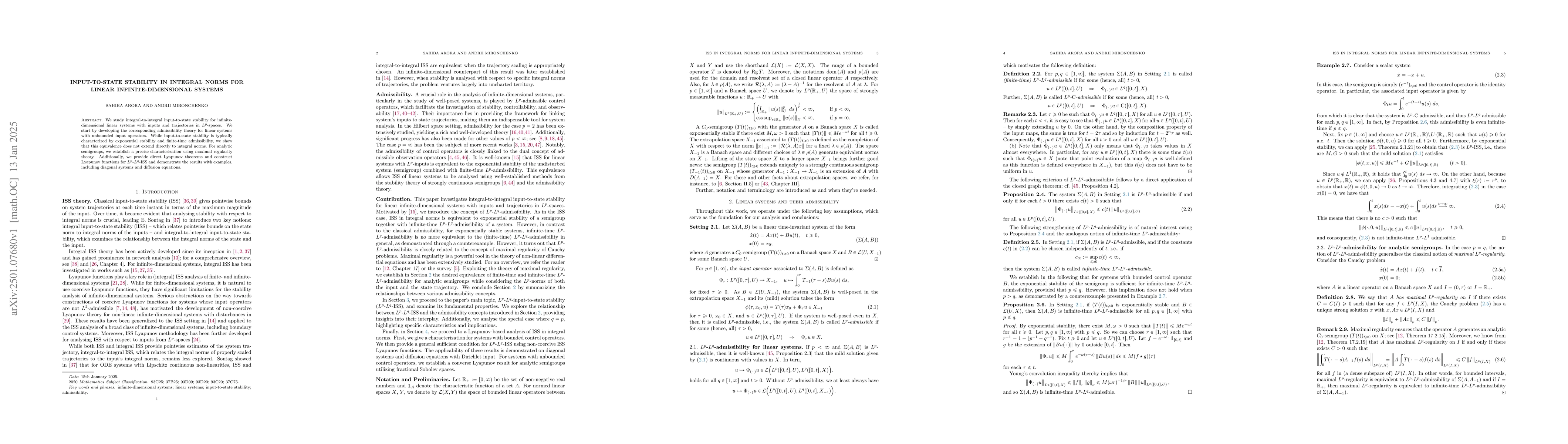 Thumbnail for Input-to-state stability in integral norms for linear
  infinite-dimensional systems