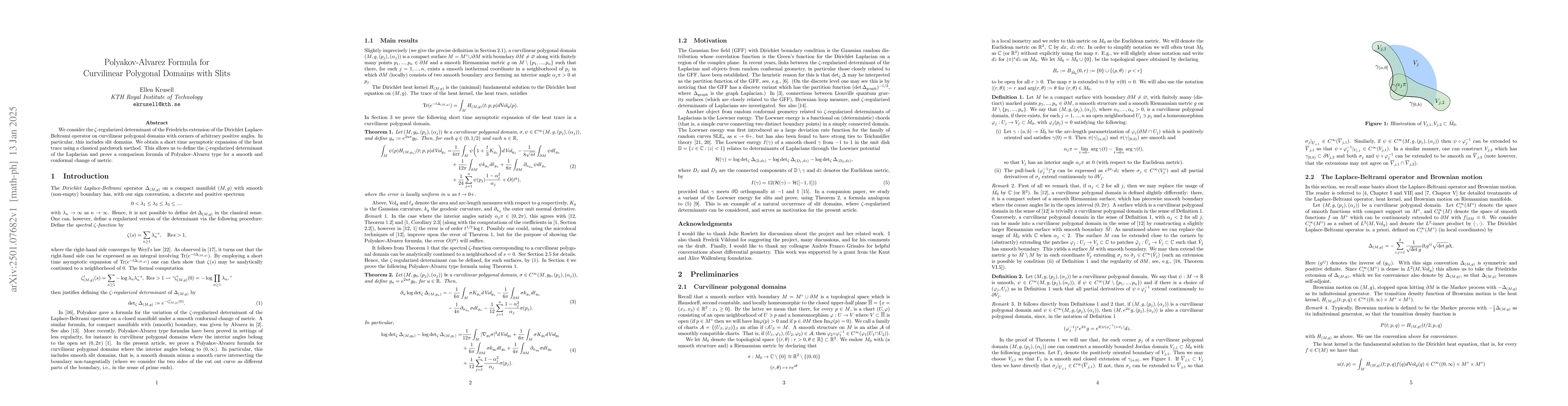 Thumbnail for Polyakov-Alvarez Formula for Curvilinear Polygonal Domains with Slits