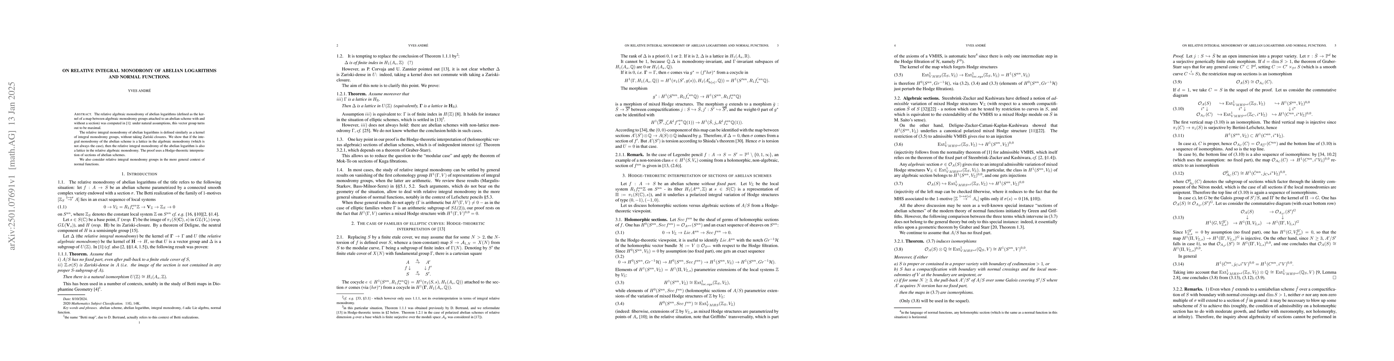 Thumbnail for On relative integral monodromy of abelian logarithms and normal
  functions