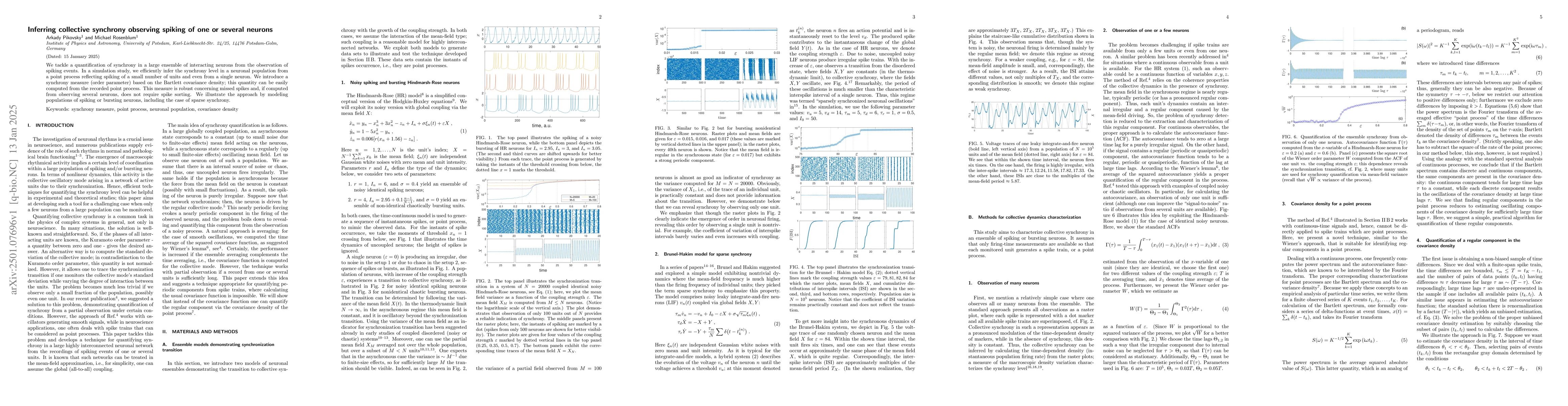 Thumbnail for Inferring collective synchrony observing spiking of one or several
  neurons