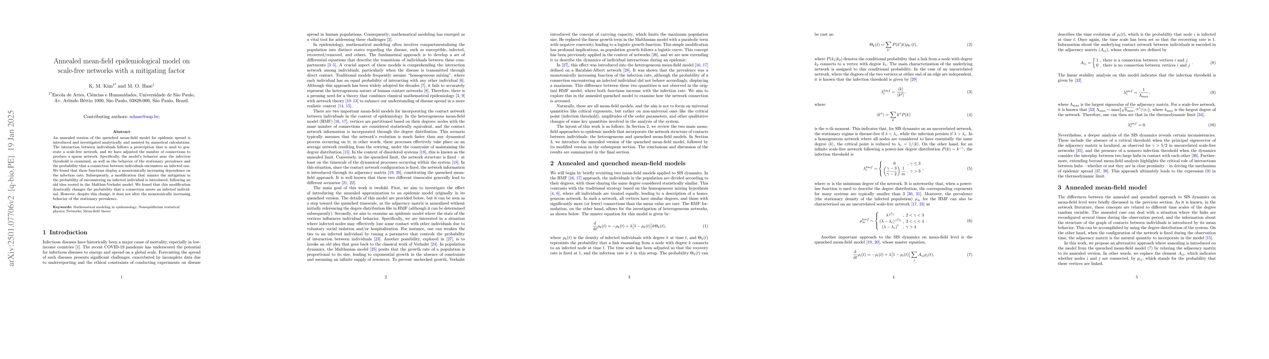 Thumbnail for Annealed mean-field epidemiological model on scale-free networks with a
  mitigating factor