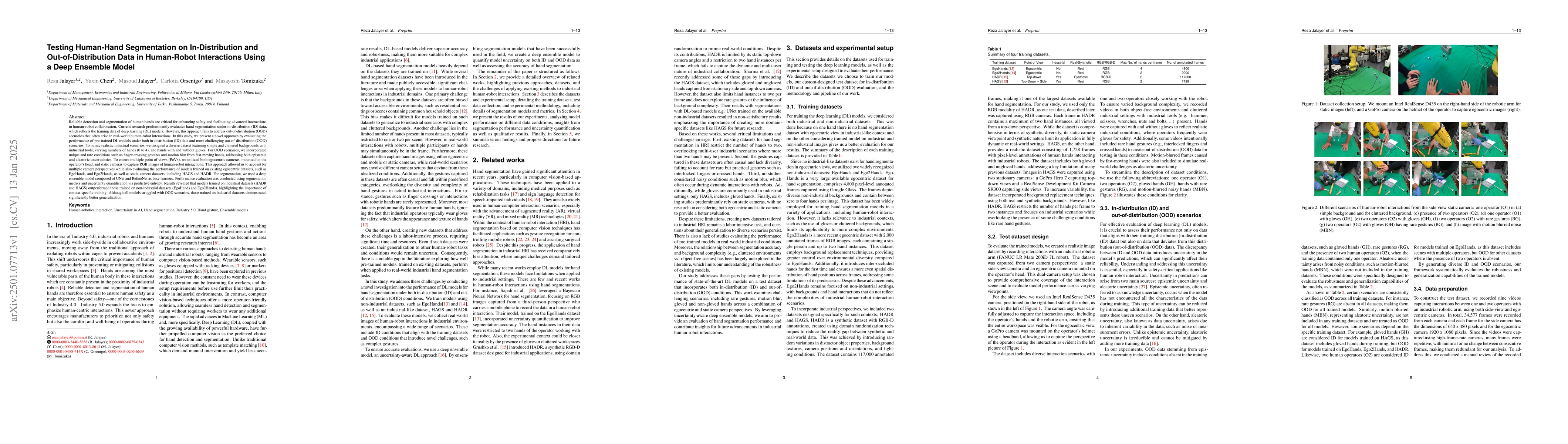 Thumbnail for Testing Human-Hand Segmentation on In-Distribution and
  Out-of-Distribution Data in Human-Robot Interactions Using a Deep Ensemble
  Model