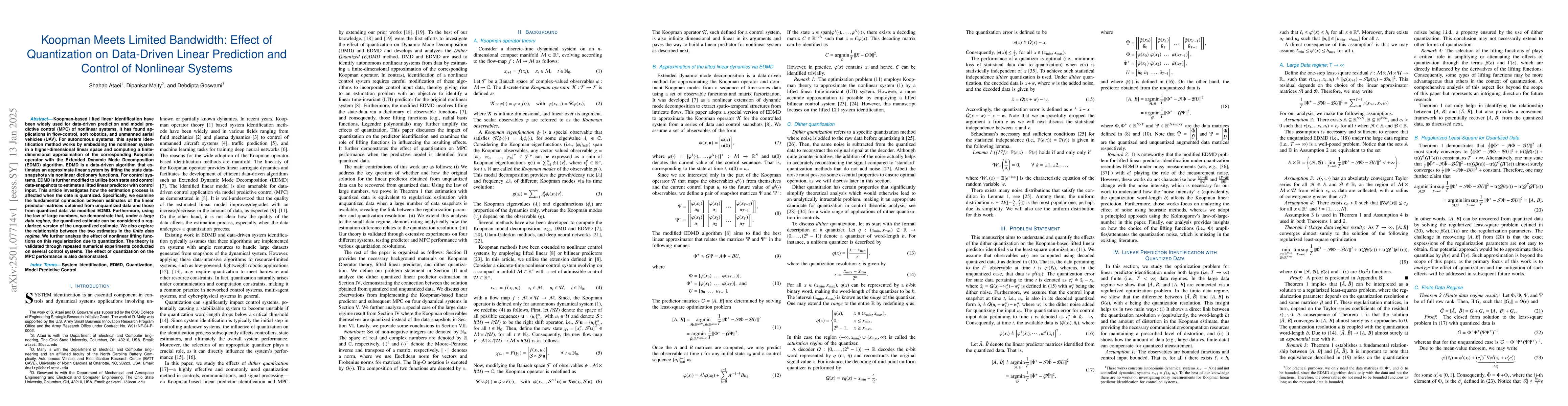 Thumbnail for Koopman Meets Limited Bandwidth: Effect of Quantization on Data-Driven
  Linear Prediction and Control of Nonlinear Systems