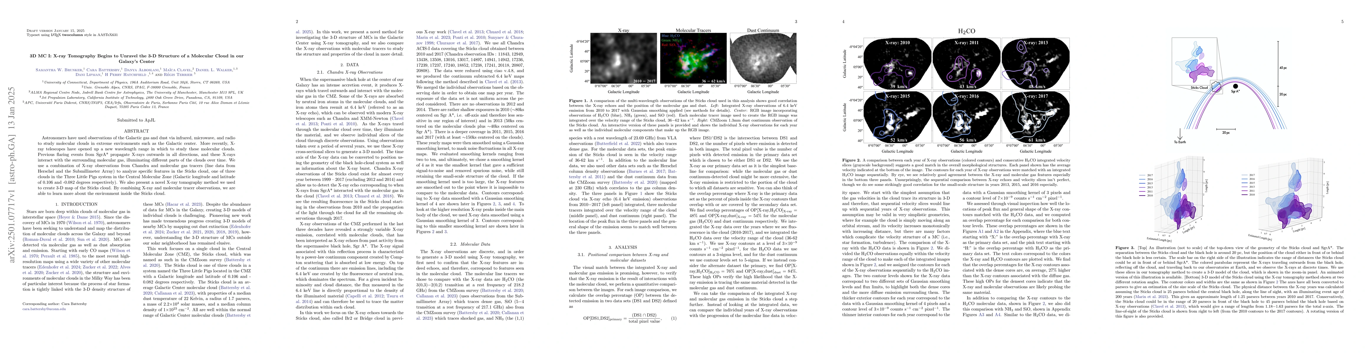 Thumbnail for 3D MC I: X-ray Tomography Begins to Unravel the 3-D Structure of a
  Molecular Cloud in our Galaxy's Center