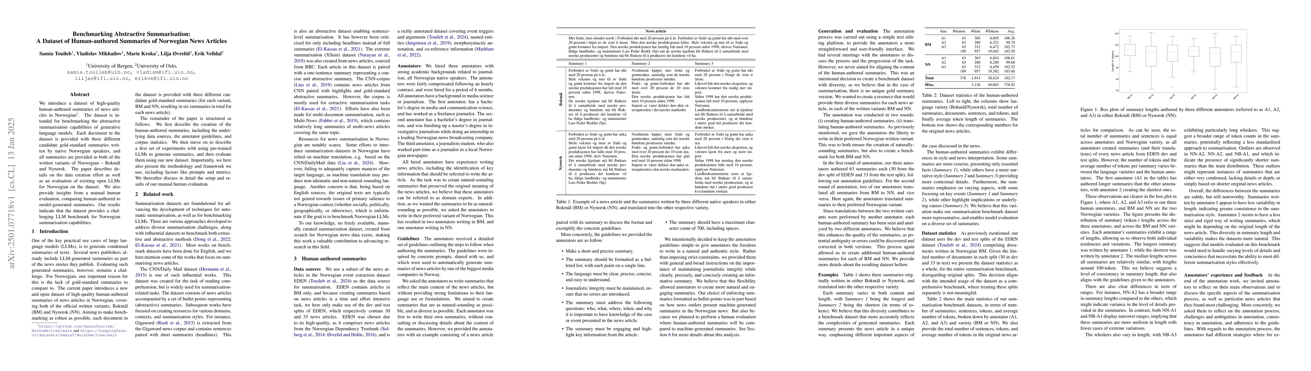 Thumbnail for Benchmarking Abstractive Summarisation: A Dataset of Human-authored
  Summaries of Norwegian News Articles