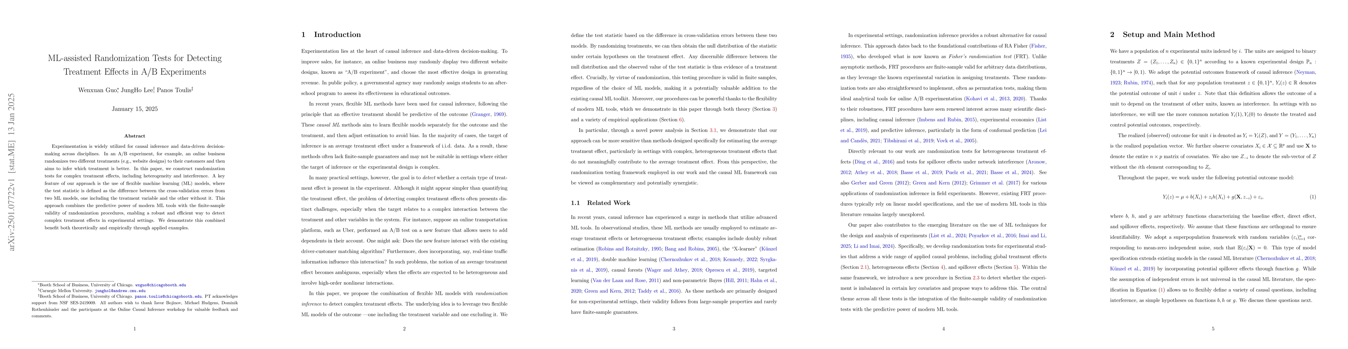 Thumbnail for ML-assisted Randomization Tests for Detecting Treatment Effects in A/B
  Experiments
