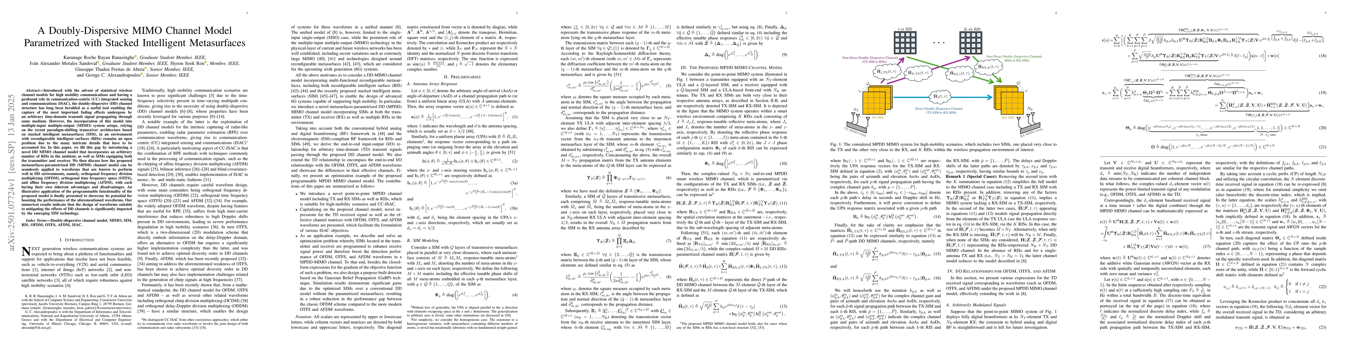 Thumbnail for A Doubly-Dispersive MIMO Channel Model Parametrized with Stacked
  Intelligent Metasurfaces