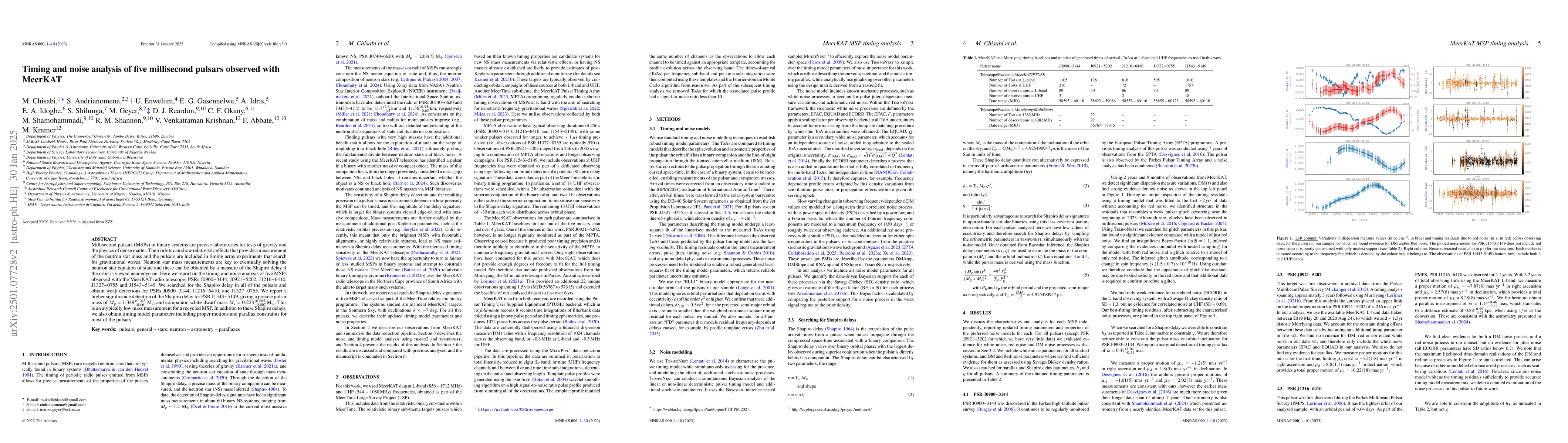 Thumbnail for Timing and noise analysis of five millisecond pulsars observed with
  MeerKAT
