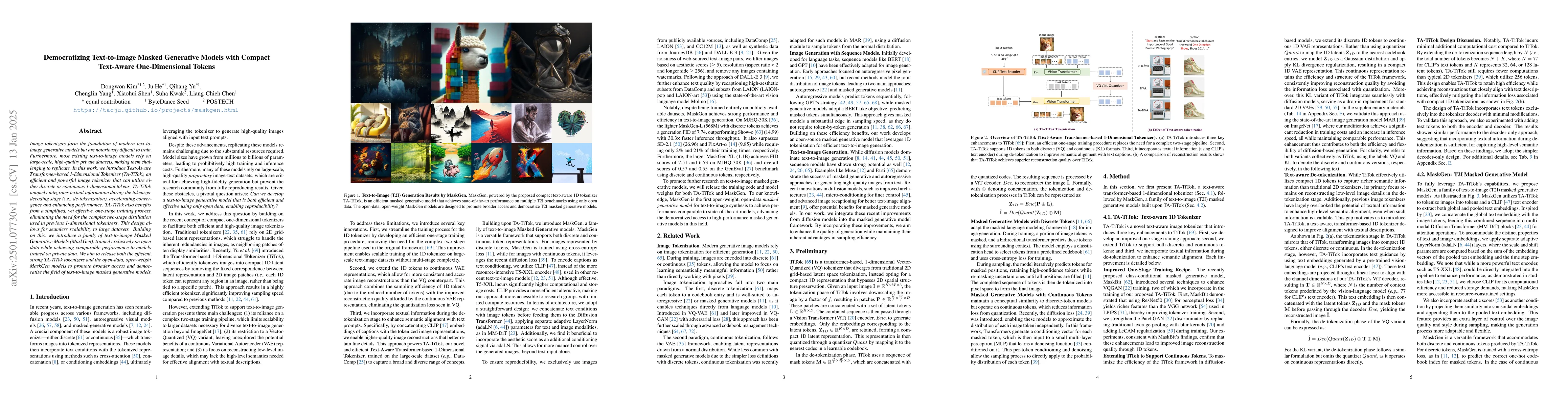 Thumbnail for Democratizing Text-to-Image Masked Generative Models with Compact
  Text-Aware One-Dimensional Tokens