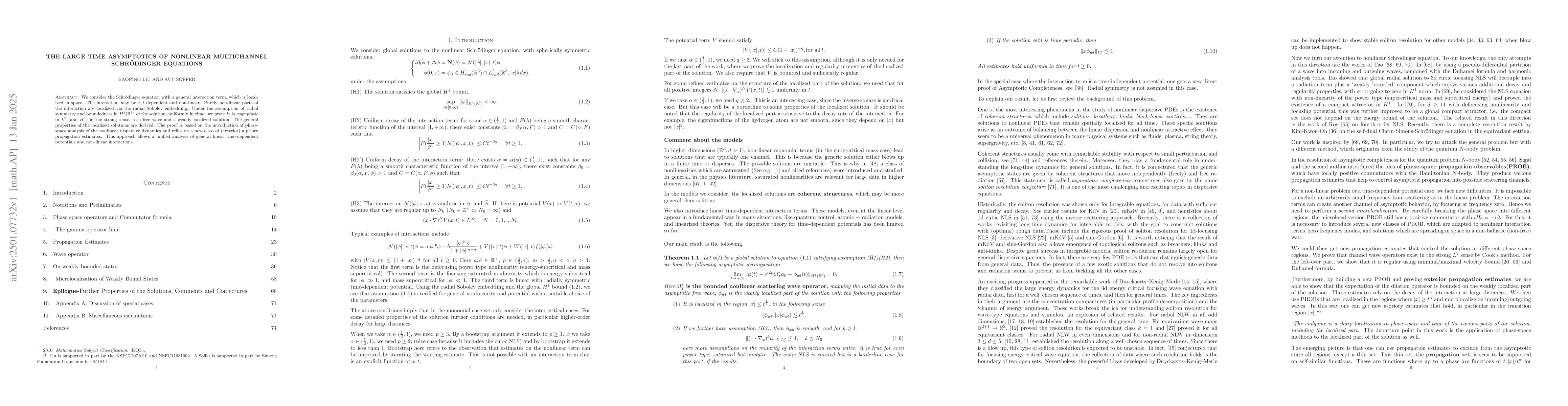 Thumbnail for The large time asymptotics of nonlinear multichannel Schroedinger
  equations