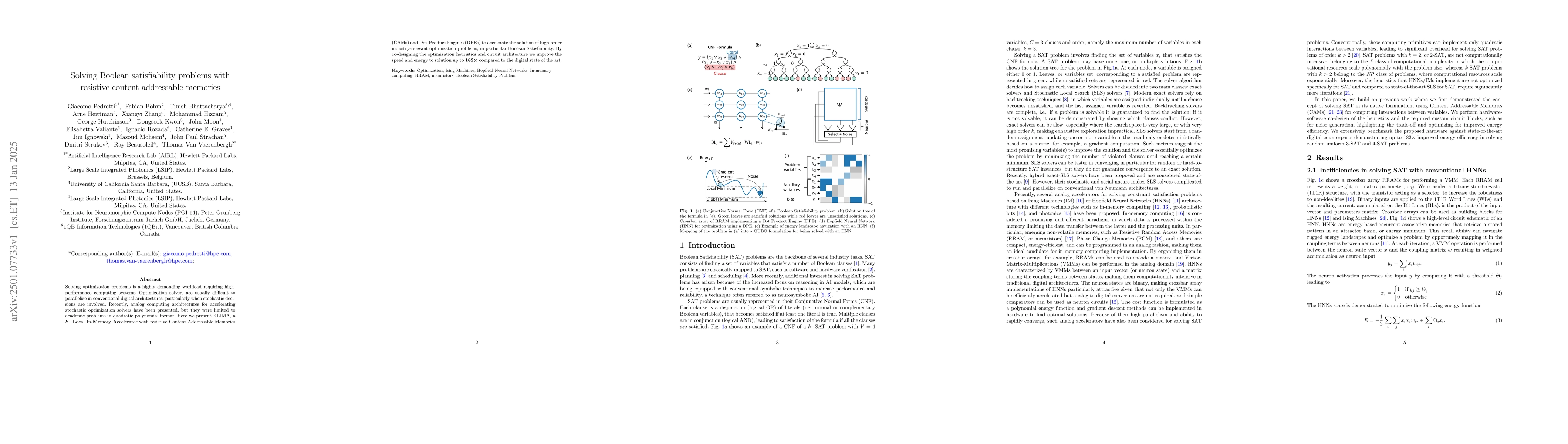 Thumbnail for Solving Boolean satisfiability problems with resistive content
  addressable memories