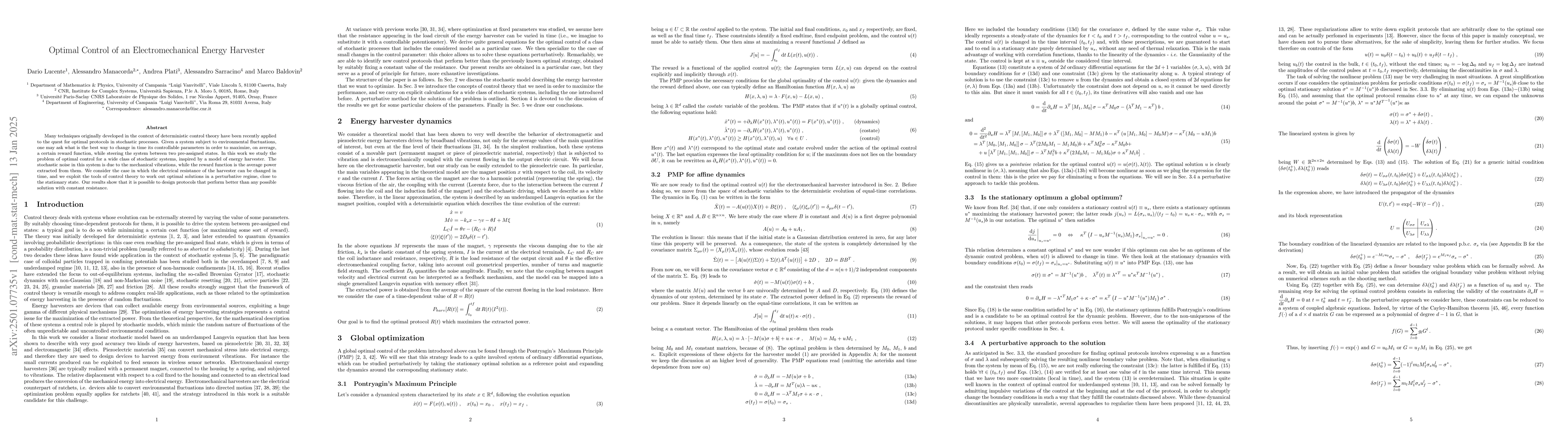Thumbnail for Optimal Control of an Electromechanical Energy Harvester