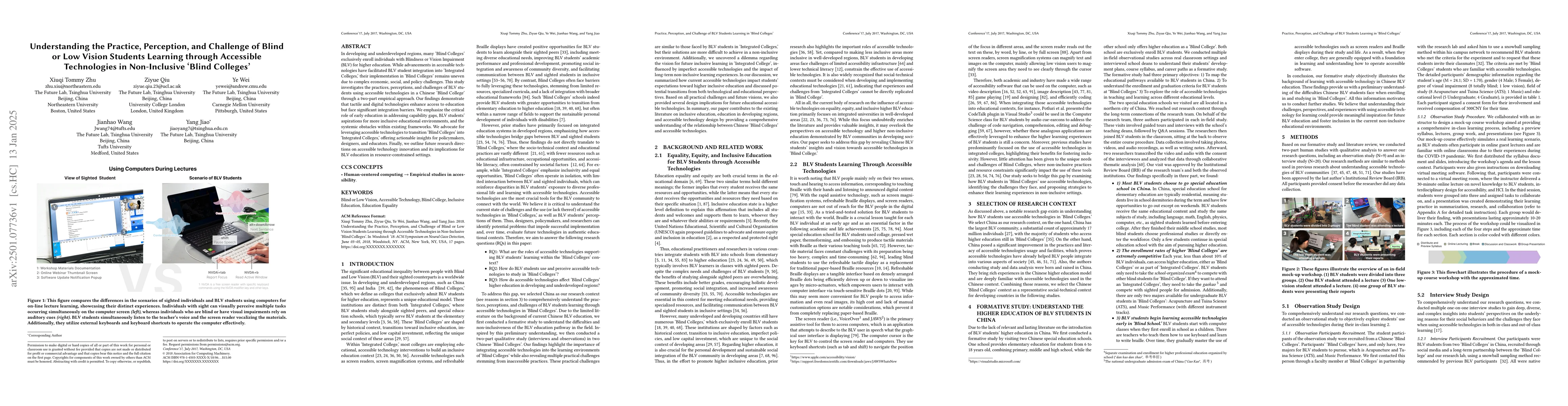 Thumbnail for Understanding the Practice, Perception, and Challenge of Blind or Low
  Vision Students Learning through Accessible Technologies in Non-Inclusive
  'Blind Colleges'