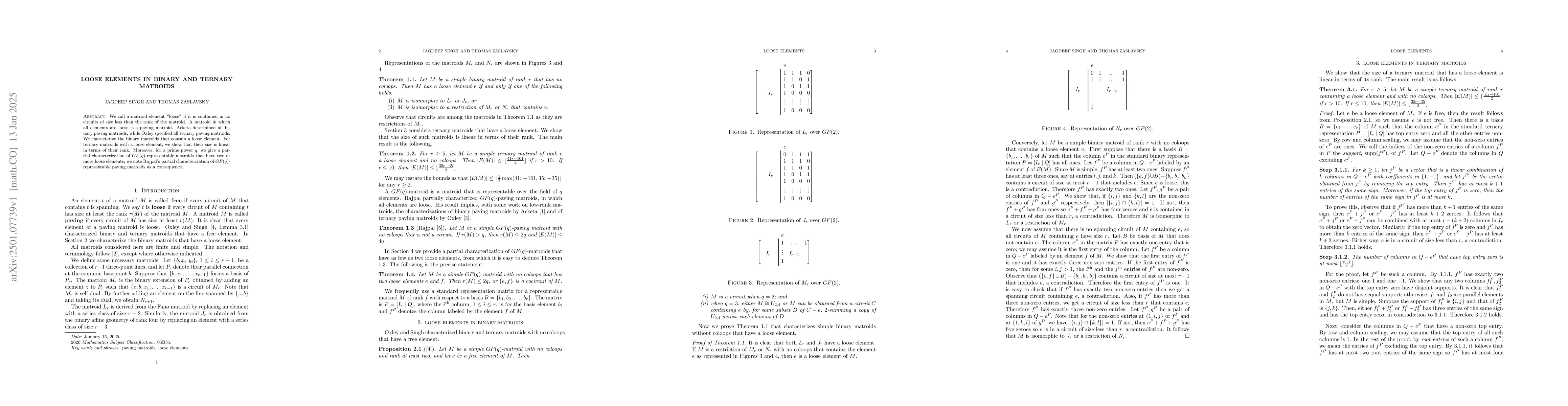 Thumbnail for Loose elements in binary and ternary matroids