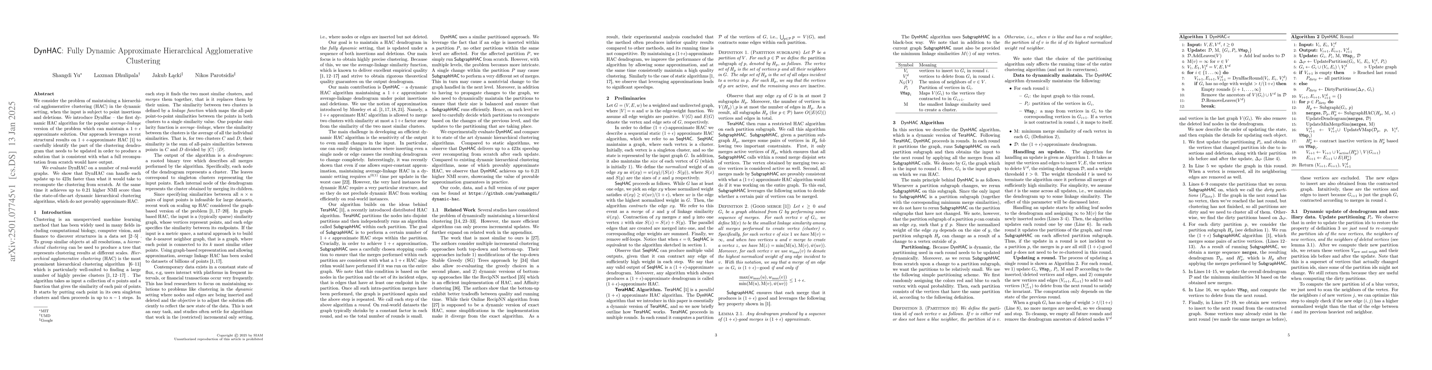 Thumbnail for DynHAC: Fully Dynamic Approximate Hierarchical Agglomerative Clustering