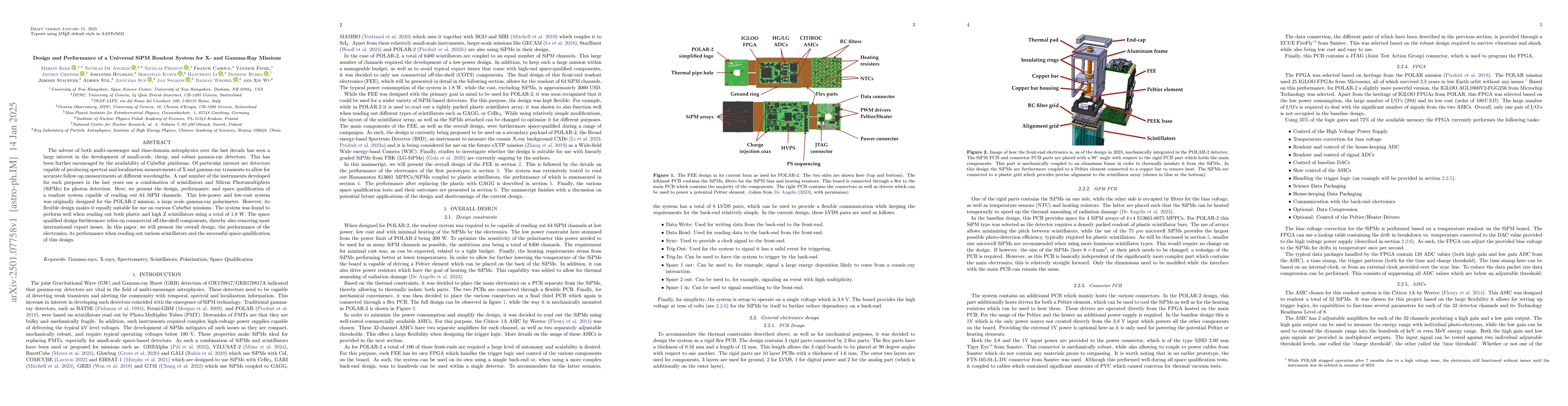Thumbnail for Design and Performance of a Universal SiPM Readout System for X- and
  Gamma-Ray Missions