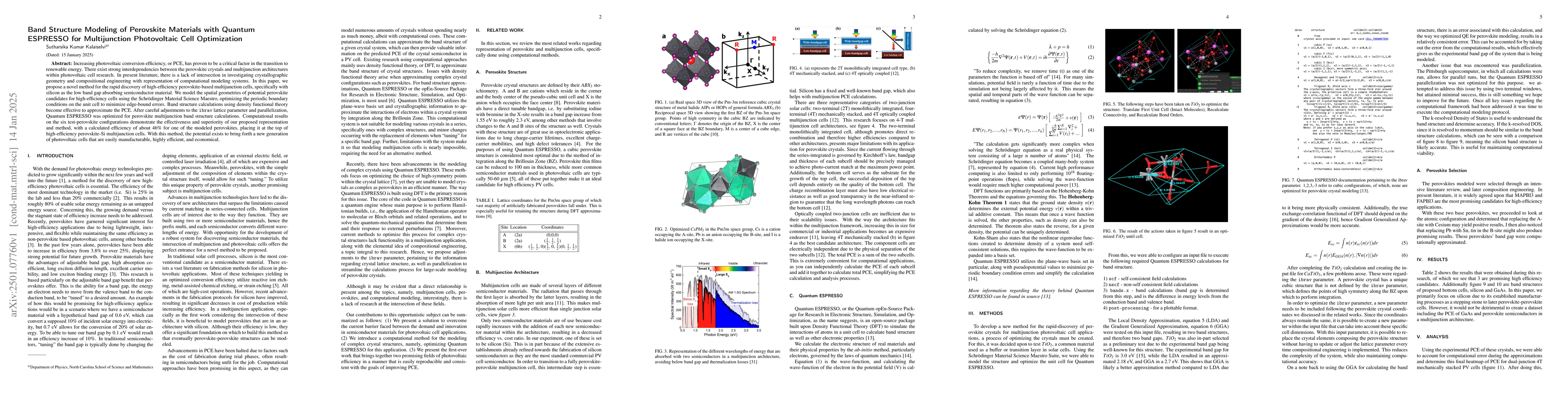 Thumbnail for Band Structure Modeling of Perovskite Materials with Quantum ESPRESSO
  for Multijunction Photovoltaic Cell Optimization