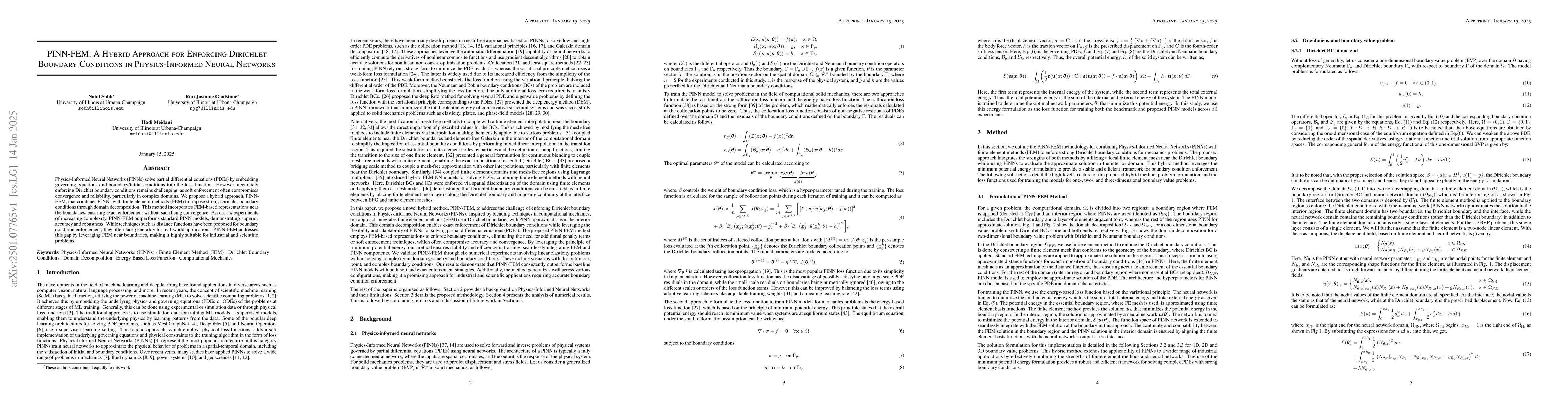 Thumbnail for PINN-FEM: A Hybrid Approach for Enforcing Dirichlet Boundary Conditions
  in Physics-Informed Neural Networks