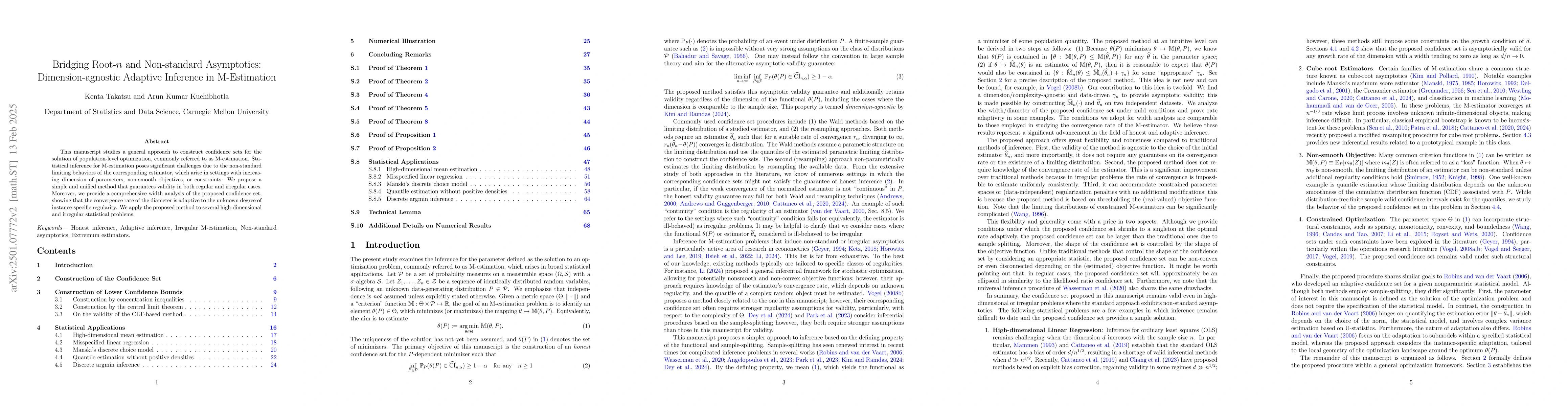 Thumbnail for Bridging Root-$n$ and Non-standard Asymptotics: Dimension-agnostic
  Adaptive Inference in M-Estimation