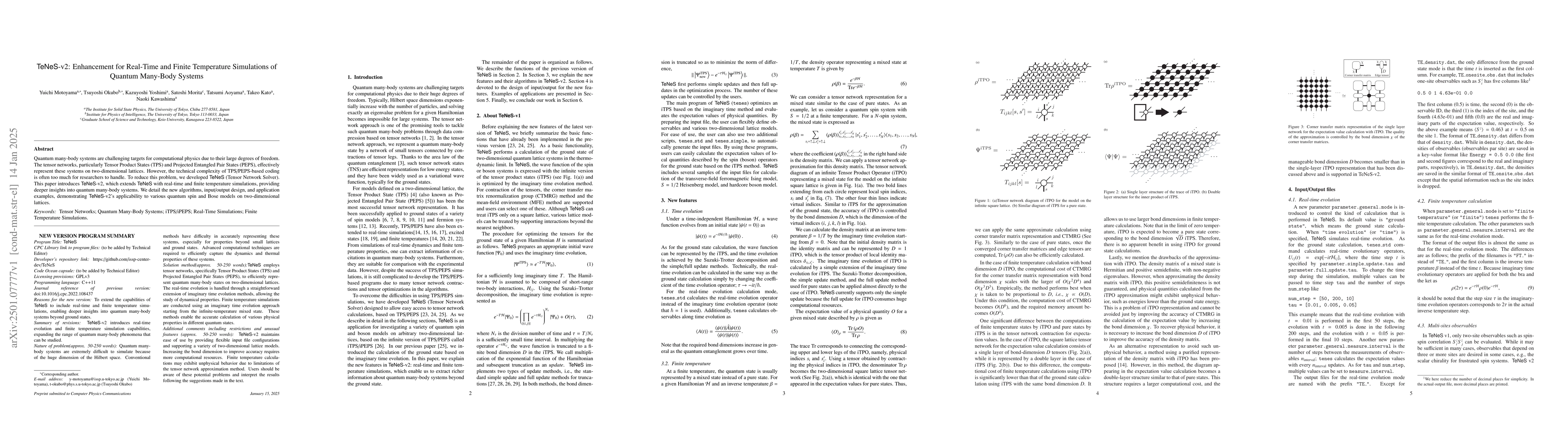 Thumbnail for TeNeS-v2: Enhancement for Real-Time and Finite Temperature Simulations
  of Quantum Many-Body Systems