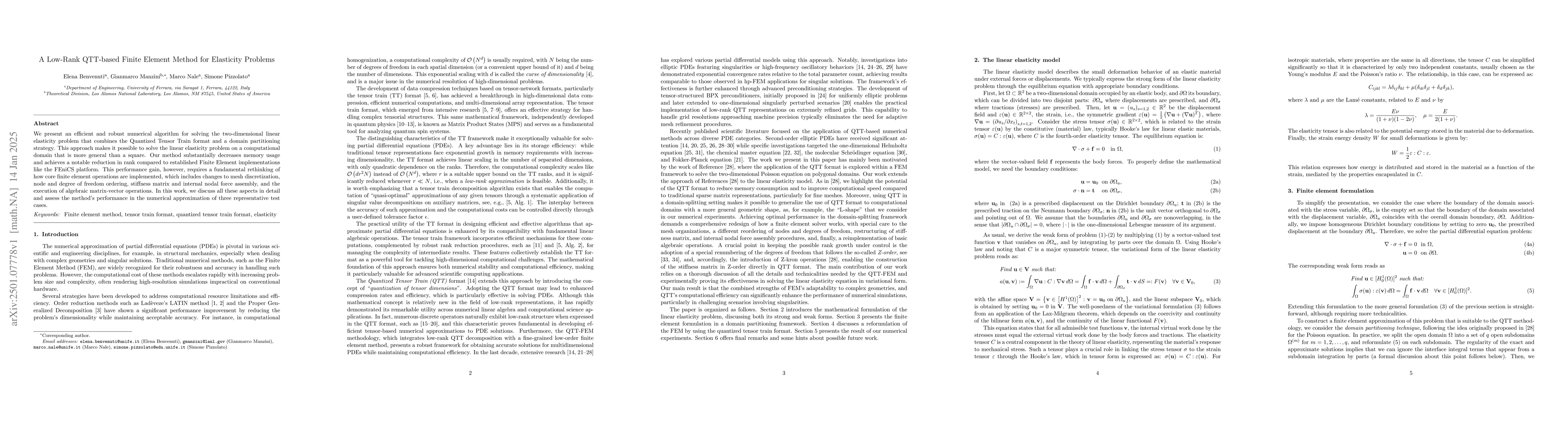 Thumbnail for A Low-Rank QTT-based Finite Element Method for Elasticity Problems