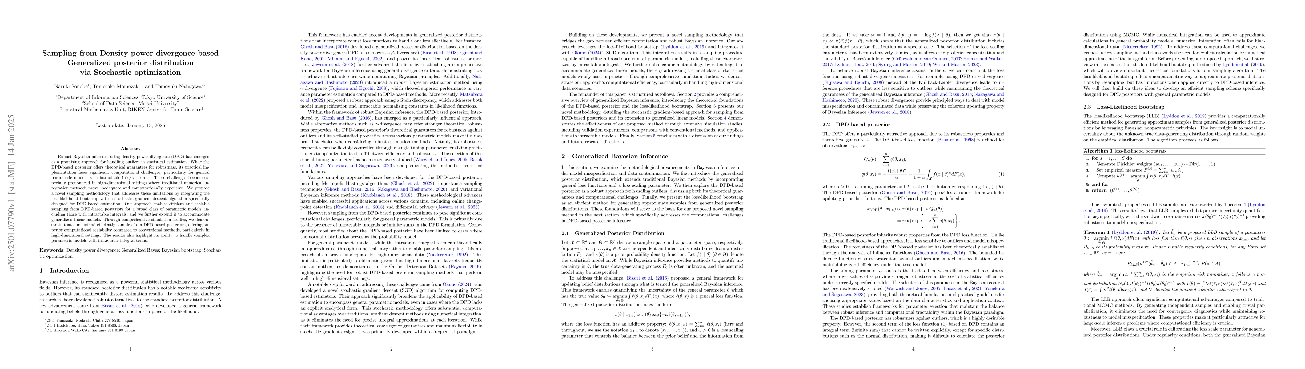 Thumbnail for Sampling from Density power divergence-based Generalized posterior
  distribution via Stochastic optimization