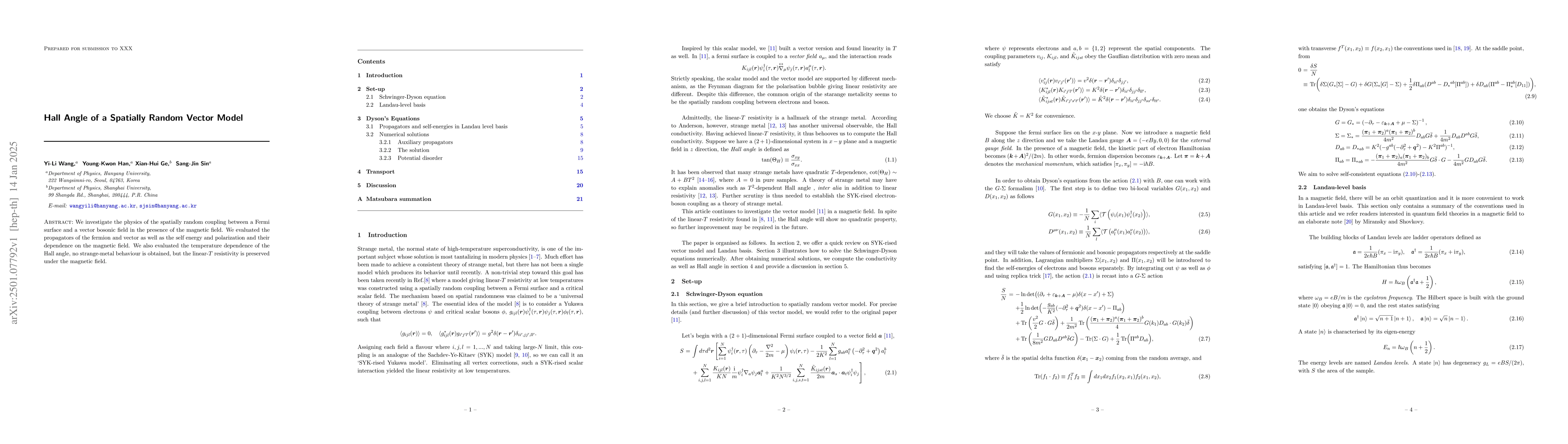 Thumbnail for Hall Angle of a Spatially Random Vector Model