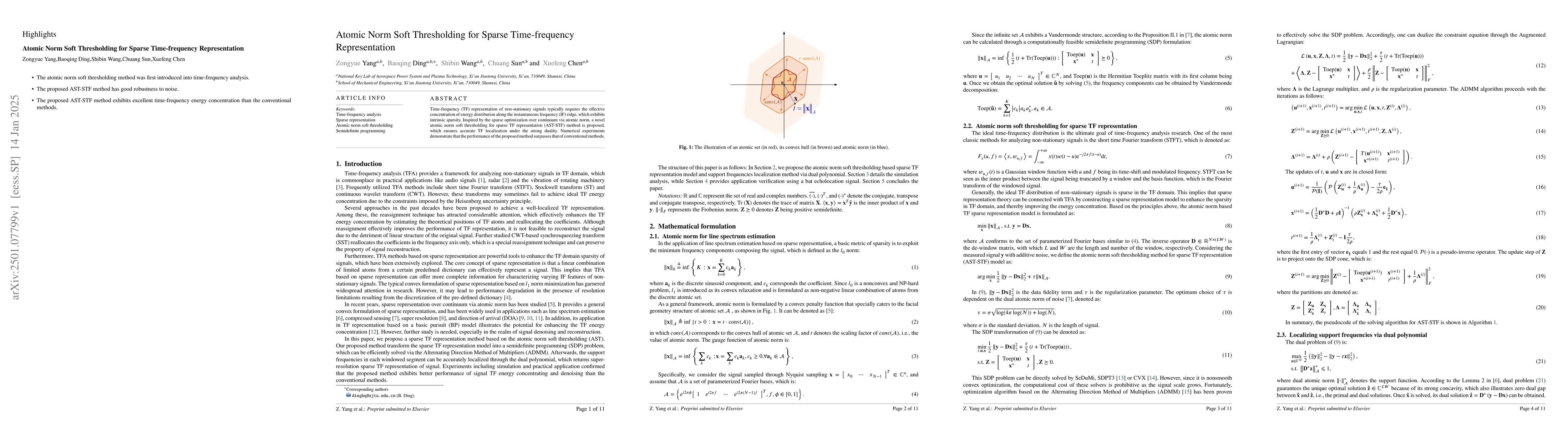 Thumbnail for Atomic Norm Soft Thresholding for Sparse Time-frequency Representation