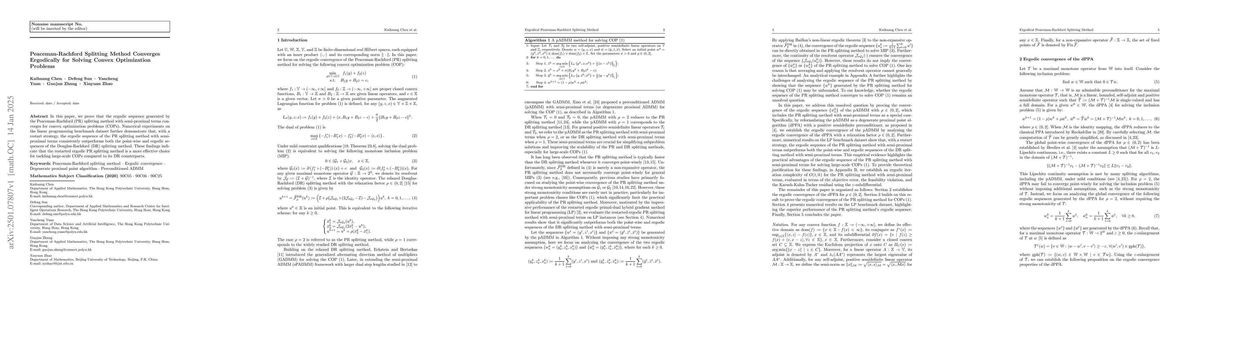 Thumbnail for Peaceman-Rachford Splitting Method Converges Ergodically for Solving
  Convex Optimization Problems