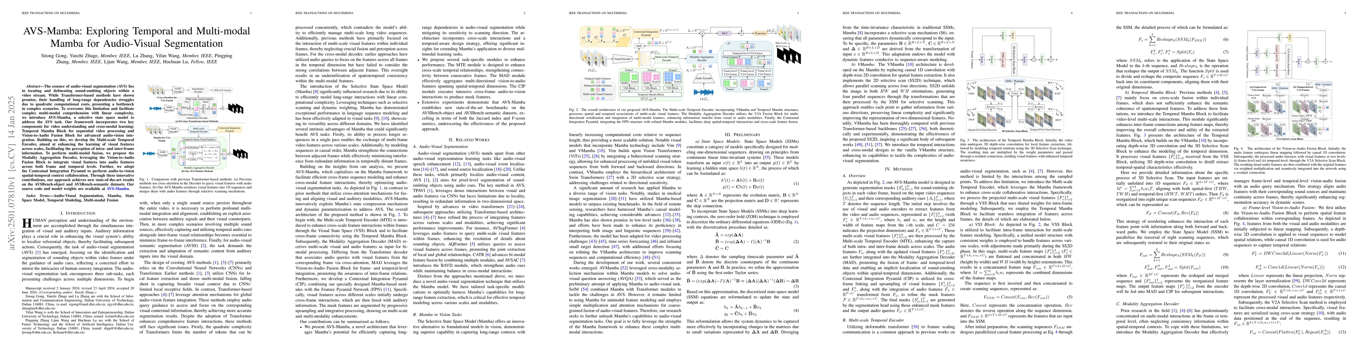 Thumbnail for AVS-Mamba: Exploring Temporal and Multi-modal Mamba for Audio-Visual
  Segmentation