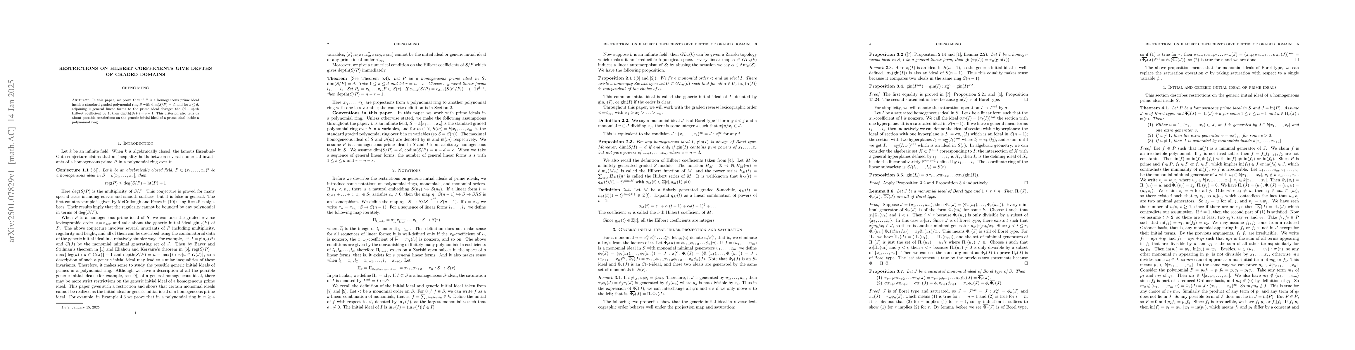 Thumbnail for Restrictions on Hilbert coefficients give depths of graded domains
