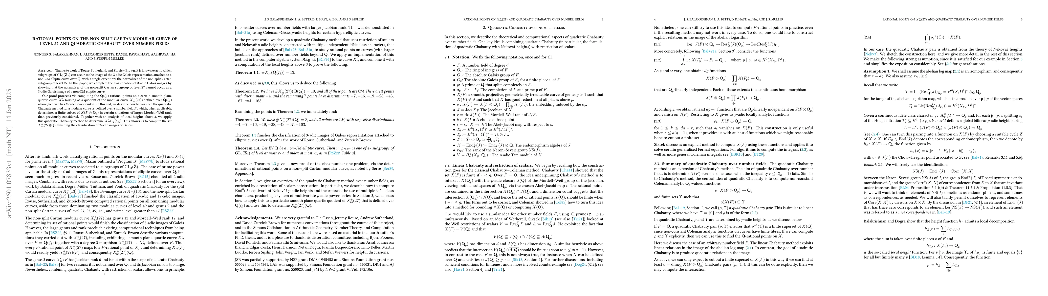 Thumbnail for Rational points on the non-split Cartan modular curve of level 27 and
  quadratic Chabauty over number fields
