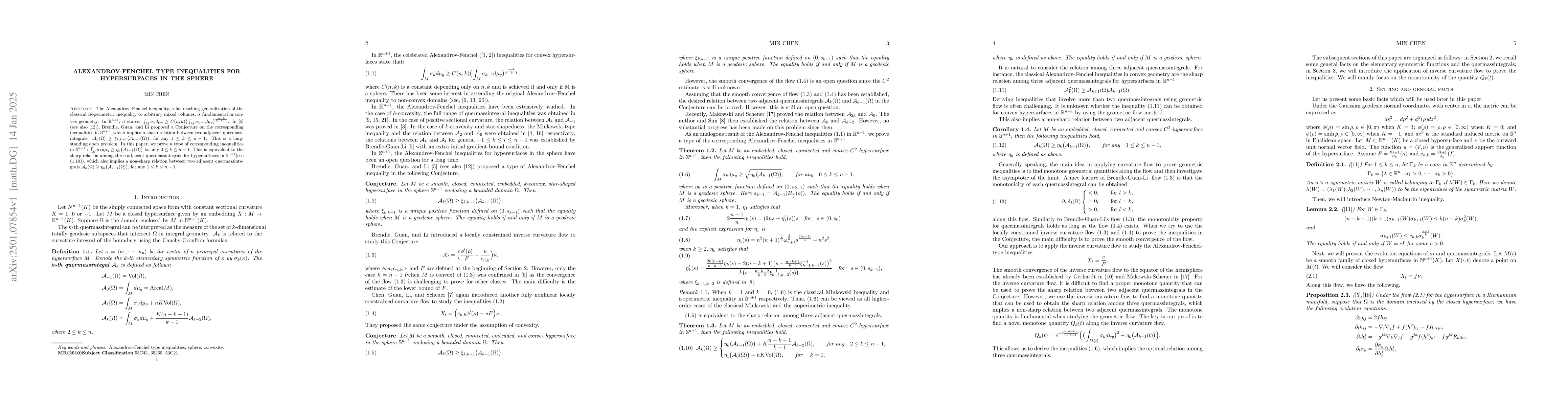 Thumbnail for Alexandrov-Fenchel type inequalities for hypersurfaces in the sphere