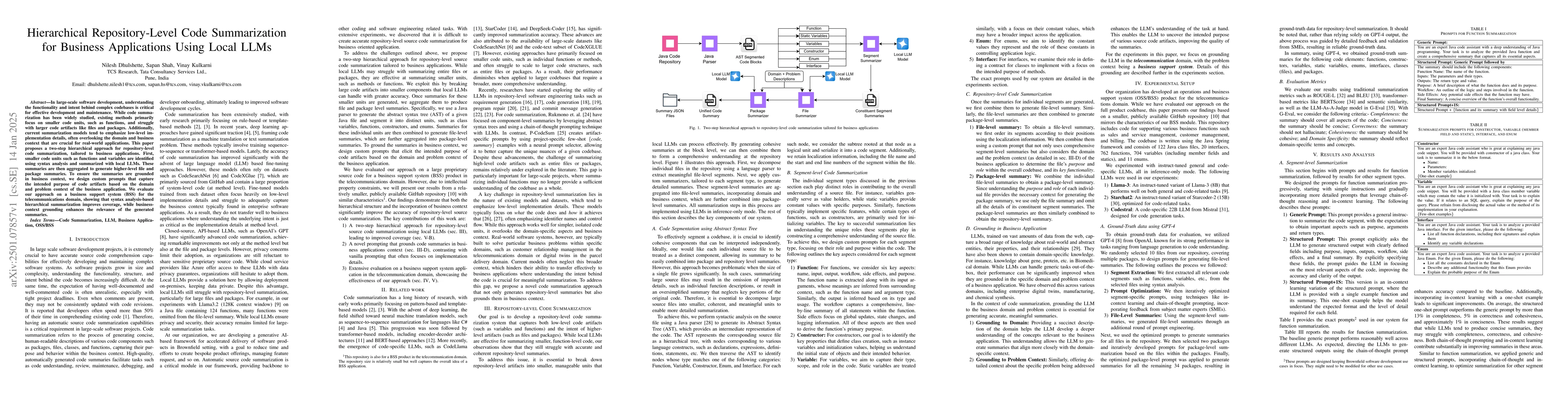 Thumbnail for Hierarchical Repository-Level Code Summarization for Business
  Applications Using Local LLMs