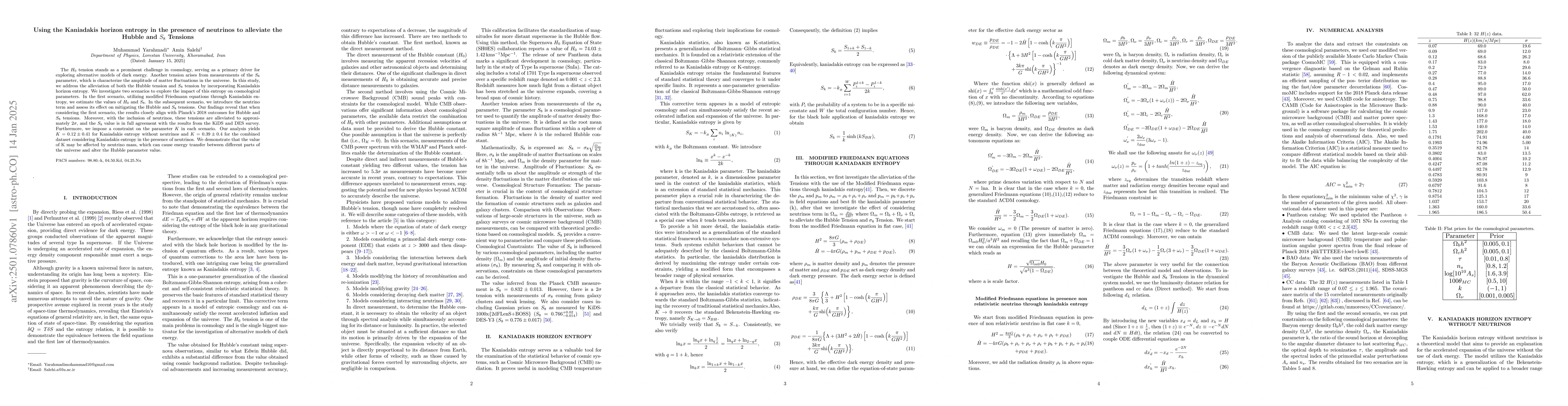 Thumbnail for Using the Kaniadakis horizon entropy in the presence of neutrinos to
  alleviate the Hubble and $ S_{8} $ Tensions